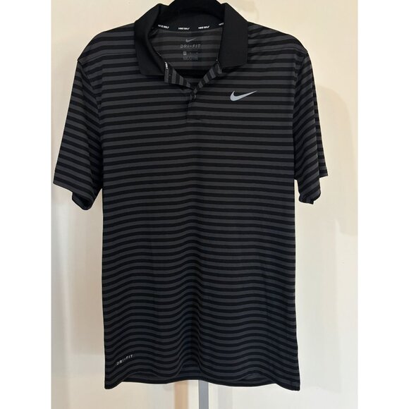 Nike Golf Shirt Dri-FIT Polo Black Gray Striped Short Sleeve Mens Medium M - Picture 2 of 11